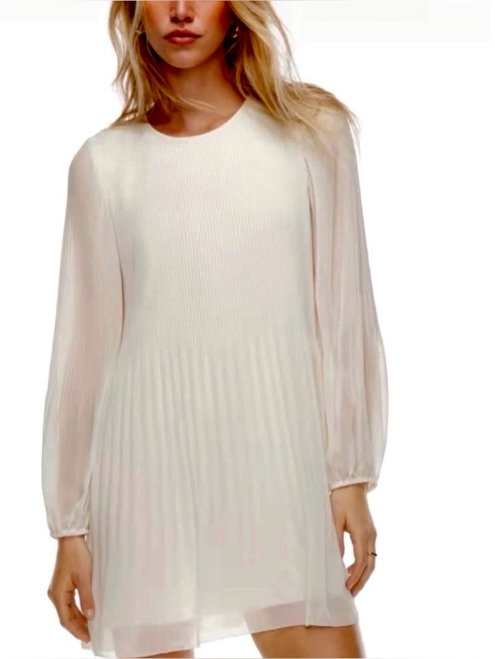 Aritzia Wilfred Cream Pleated Long-Sleeve Dress